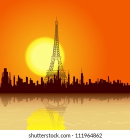 illustration of panoramic view of paris with Eiffel Tower