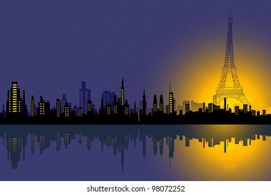 illustration of panoramic view of paris with Eiffel Tower