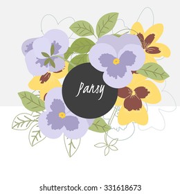 illustration pansy flower spring greeting card summer composition garden beautiful delicate