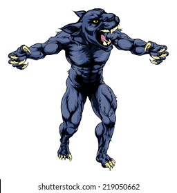 An illustration of a Panther scary sports mascot with claws out