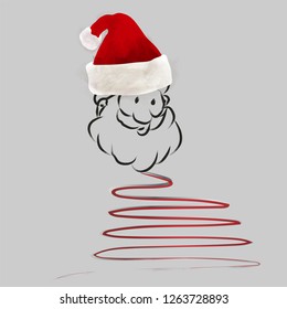 illustration Papa Noel hat with face and tree