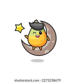 illustration of papaya cartoon sitting on the half moon , cute style design for t shirt, sticker, logo element