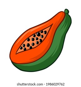 illustration of papaya fruit, can be used to describe the shape or appearance of papaya fruit, children's learning, the benefits of eating papaya, healthy food
