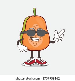An illustration of Papaya Fruit cartoon mascot character wearing black glasses