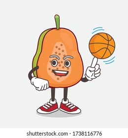 An illustration of Papaya Fruit cartoon mascot character with a basketball