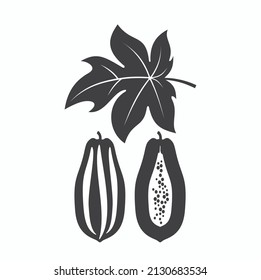 illustration of papaya fruit and leaf, vector art.