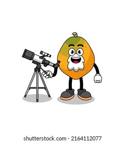 Illustration of papaya fruit mascot as an astronomer , character design