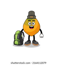 Illustration of papaya fruit mascot as a hiker , character design