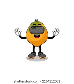 Illustration of papaya fruit with a vr headset , character design