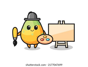 Illustration of papaya mascot as a painter , cute style design for t shirt, sticker, logo element