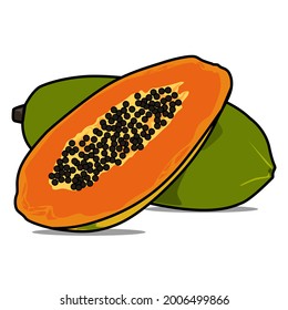 illustration of a papaya that is split open to see the seeds can be used for children's books and others,
simple fruit vector
