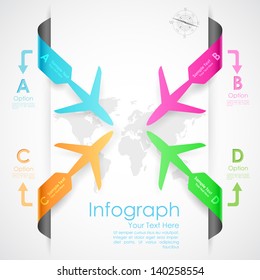 illustration of paper airplane in travel infographic banner