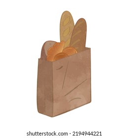 Ilustración de una bolsa de papel que contiene pan