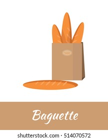 Illustration of a paper bag of freshly baked french bread sticks isolated on a white background