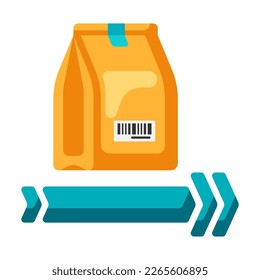 Illustration of paper bag packaging. Delivery of goods by order in store.