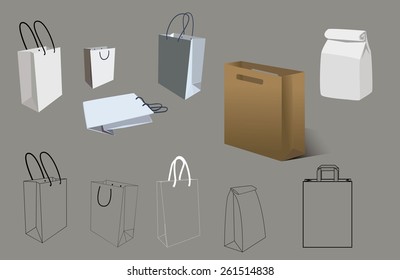 Illustration of paper bags in  various techniques