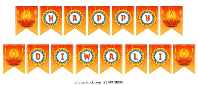 ilustración de banner de papel para el ahorcamiento de puertas y decoración de toros en el Feliz Día Diwali de fondo para el festival de la luz en India