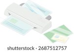 Illustration of paper being processed in a laminator