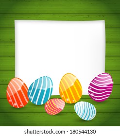 Illustration paper card with Easter colorful eggs - vector