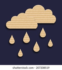 Illustration paper clouds with rain drops, carton texture - vector