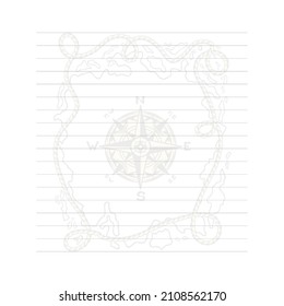 Illustration Of A Paper Cover For A Notebook With Lines And A Faint Drawing Of An Ancient Nautical Chart And Compass, Background Design Of A Draft Of A Frame Template