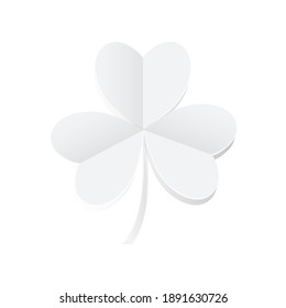 An illustration of paper cut out clover leaf. Saint Patrick's Day template. Isolated on white. 