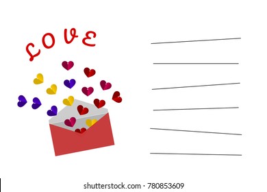 Illustration of paper cut style in concept :  Happy Valentine's Day card in white color. Colorful Hearts in the pink envelope vector. Picture with line for writing on card.  