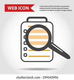 Illustration of paper document web icon with loupe, magnifying glass, vector.