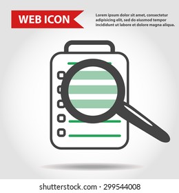 Illustration of paper document web icon with loupe, magnifying glass, vector.