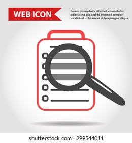 Illustration of paper document web icon with loupe, magnifying glass, vector.