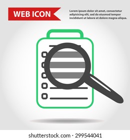 Illustration of paper document web icon with loupe, magnifying glass, vector.