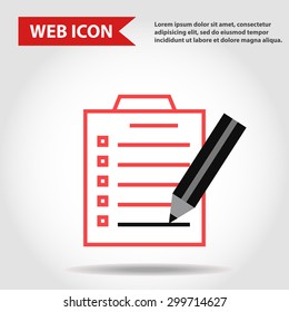 Illustration of paper document web icon with pencil, vector.