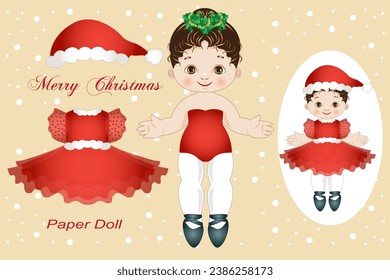Illustration of a paper doll ballerina with Christmas clothes	