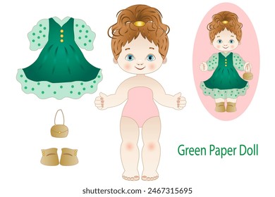 Illustration of a paper doll with clothes to cut out and wear