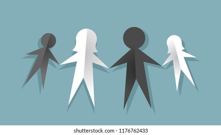 Illustration of a Paper Doll in Different Colors. Interracial Family Concept