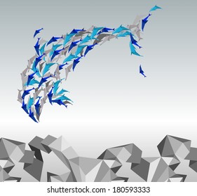 illustration of paper dolphins in a jump.
