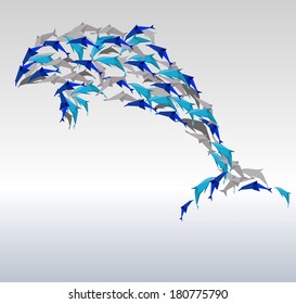 illustration of paper dolphins in a jump.