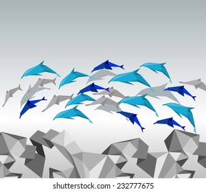 illustration of paper dolphins in a jump.