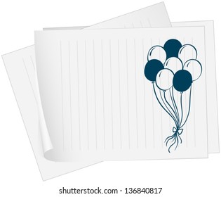 Illustration of a paper with a drawing of balloons on a white background