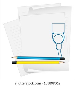 Illustration of a paper with a drawing of a boy holding an empty paper on a white background