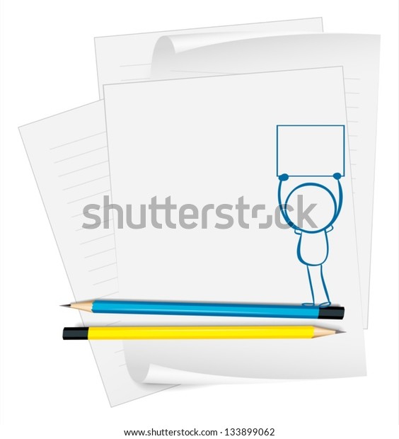 Illustration Paper Drawing Boy Holding Empty Stock Vector (Royalty Free