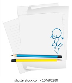 Illustration of a paper with a drawing of a boy singing on a white background