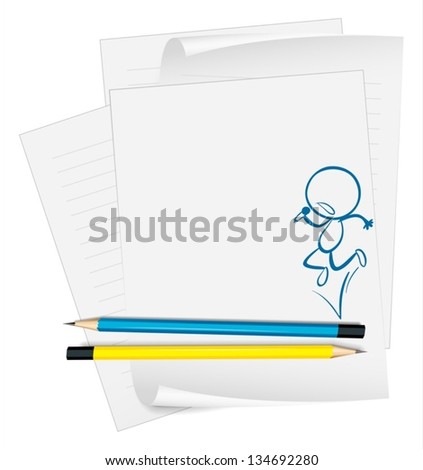 Illustration of a paper with a drawing of a boy singing on a white background