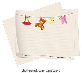 Illustration of a paper with a drawing of hanging clothes on a white background