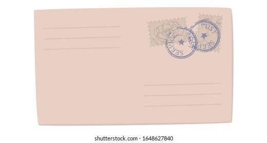 Illustration of a paper envelope. Old paper letter isolated on white background