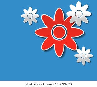 Illustration of Paper Flowers on a Blue Background. Vector.