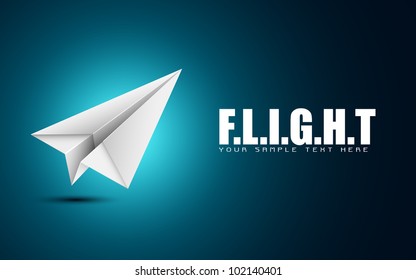 illustration of paper folded airplane on motivational flight background