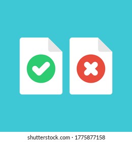 Illustration paper folded true and false with flat design style.Paper have two design namely correct and wrong icon.Perfect for illustration in website or application.Isolated with blue background.