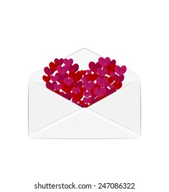 Illustration paper grunge hearts in open white envelope - vector 