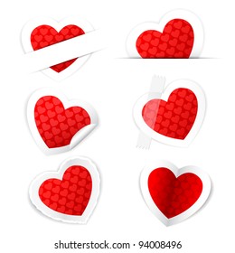 illustration of paper heart sticker set on white background